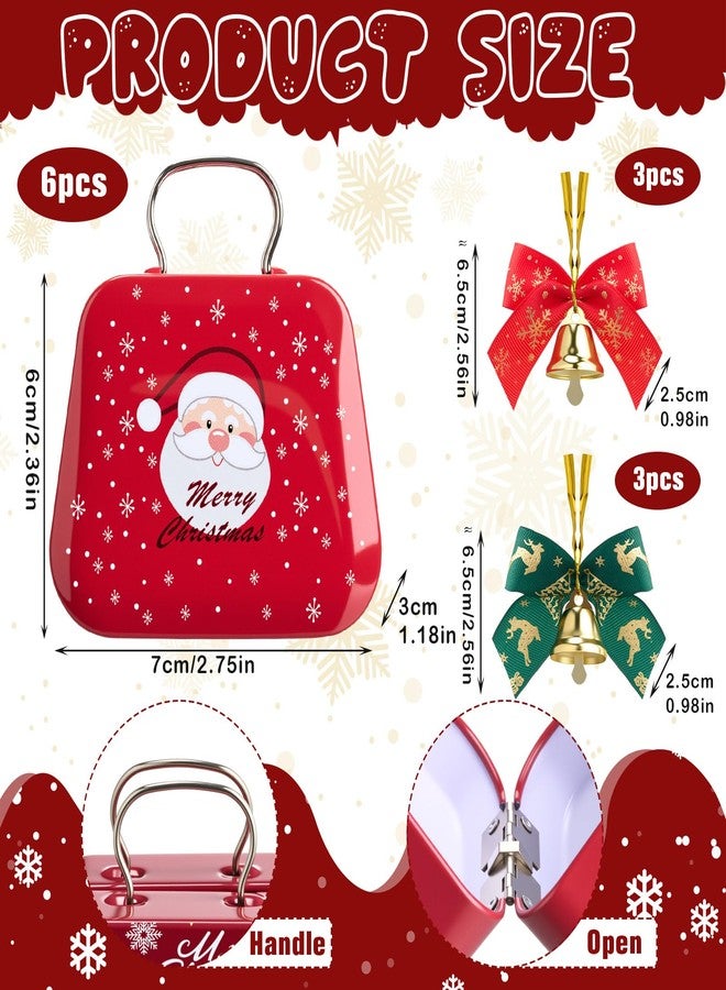 BrightRow 6 Sets Christmas Cookie Tins with Lids Xmas Metal Cookie Tin Box with Bow Bell Handbag Santa Clause Snowman Snowflake Card Tin Boxes for Christmas Party Decor Holiday Gifts - Image 2